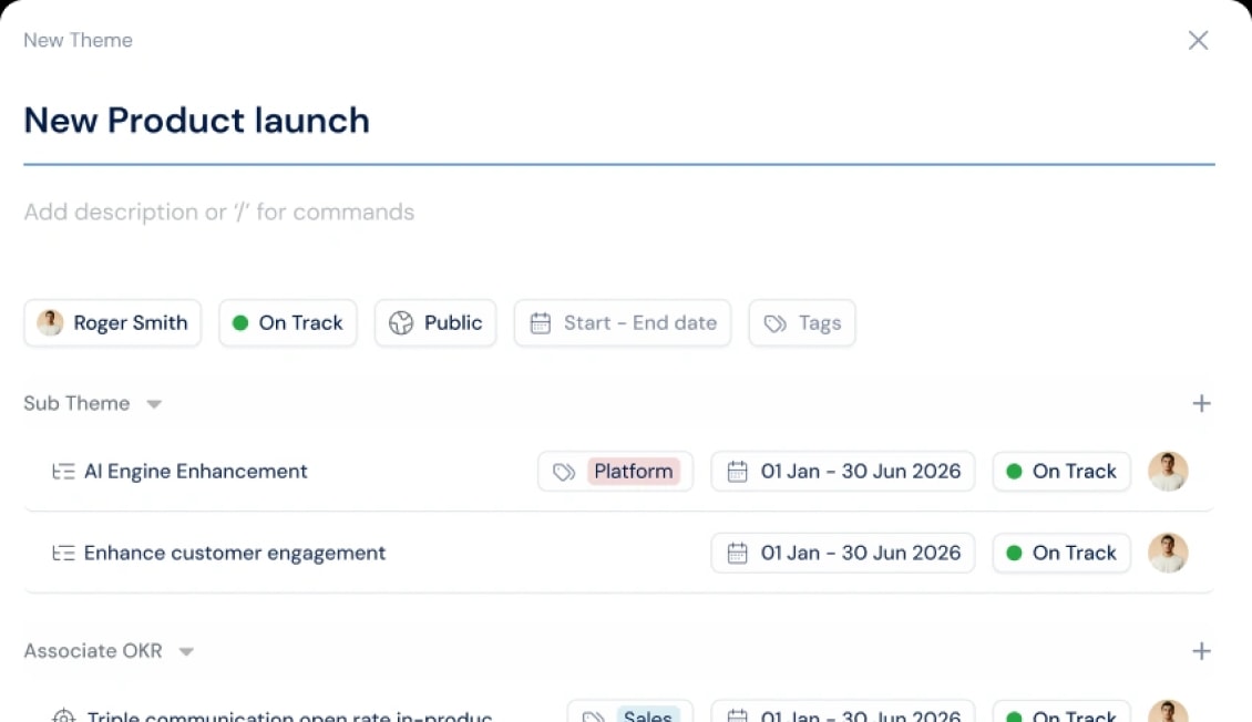 Strategy roadmap showing initiatives grouped by theme across quarters
