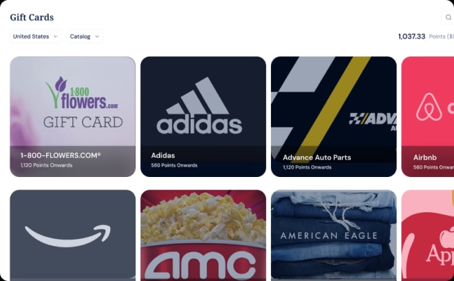 Employee recognition feed with peer kudos and rewards