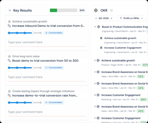 Performance review populated from OKR and check-in data