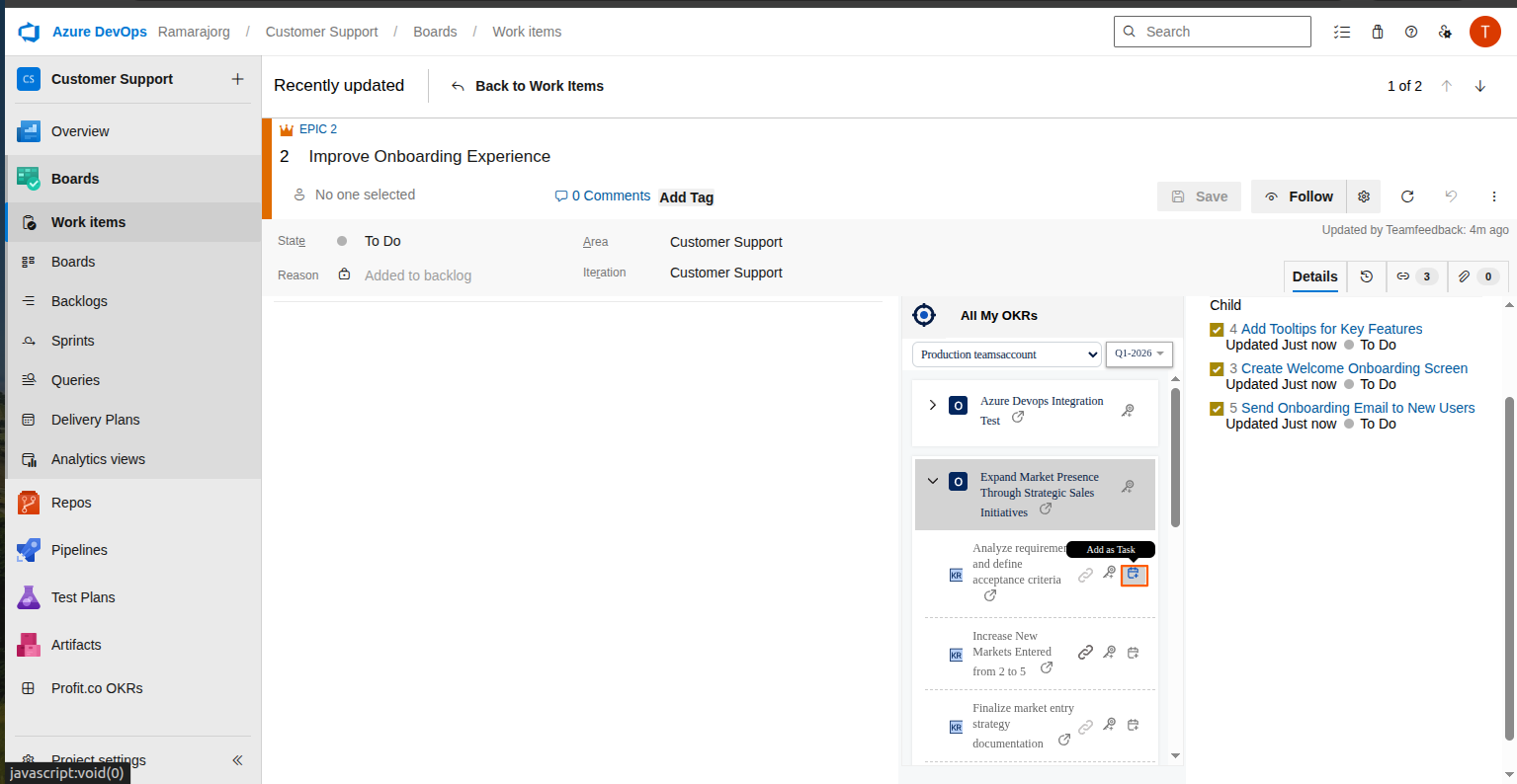 Create a DevOps issue as a Task screenshot 1