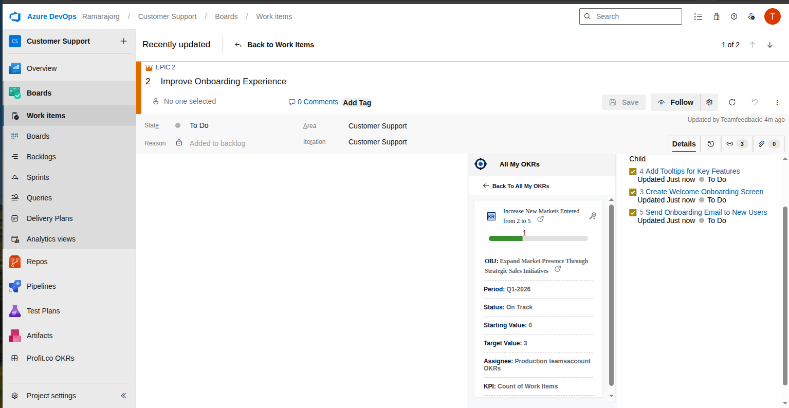 To track the DevOps issue Progress as an Existing Key Result screenshot 3