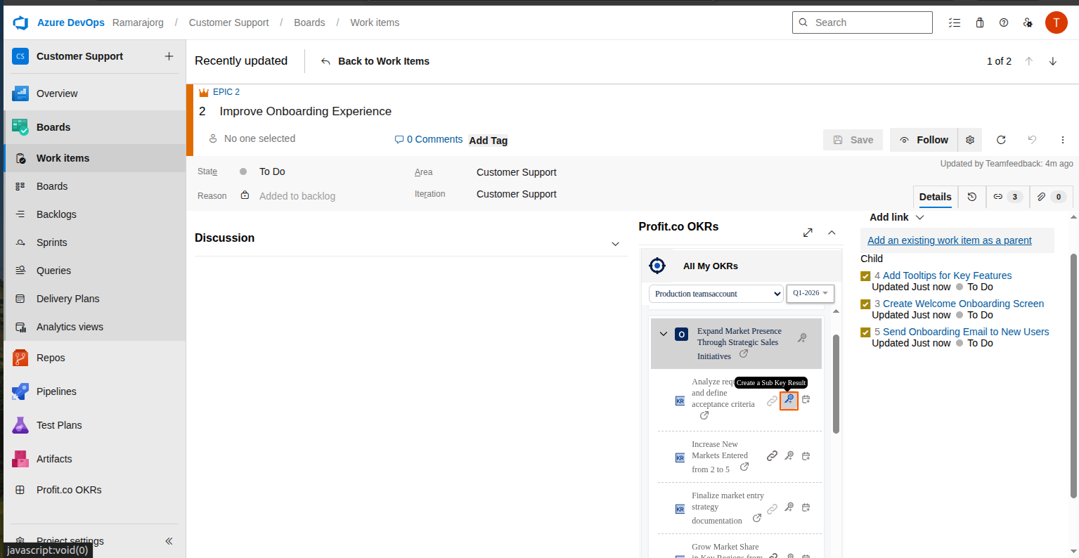 Create a DevOps issue as a sub-key result. screenshot 1