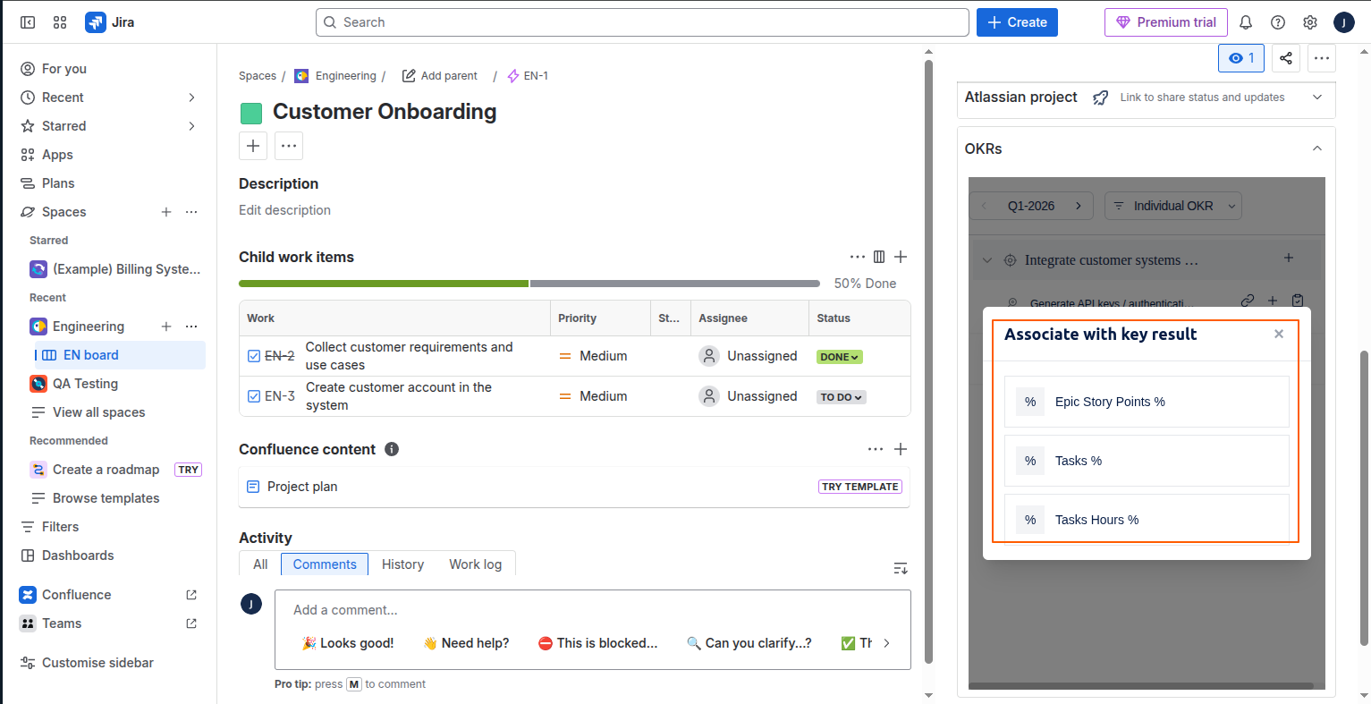 To track the Jira Epic Progress as an Existing Key Result screenshot 2