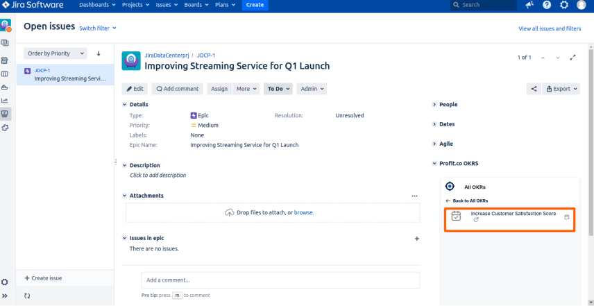 Create a Jira Epic as a Task screenshot 2