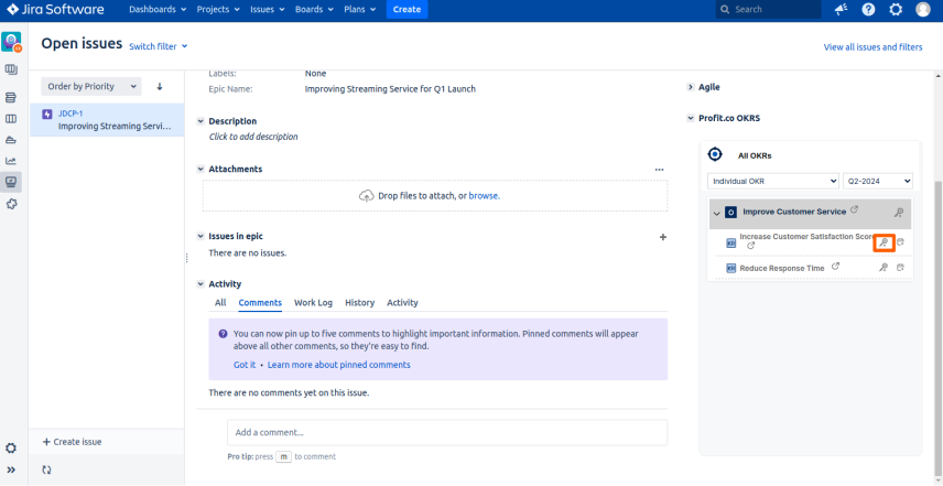 Create a Jira Epic as a Sub-Key Result screenshot 1