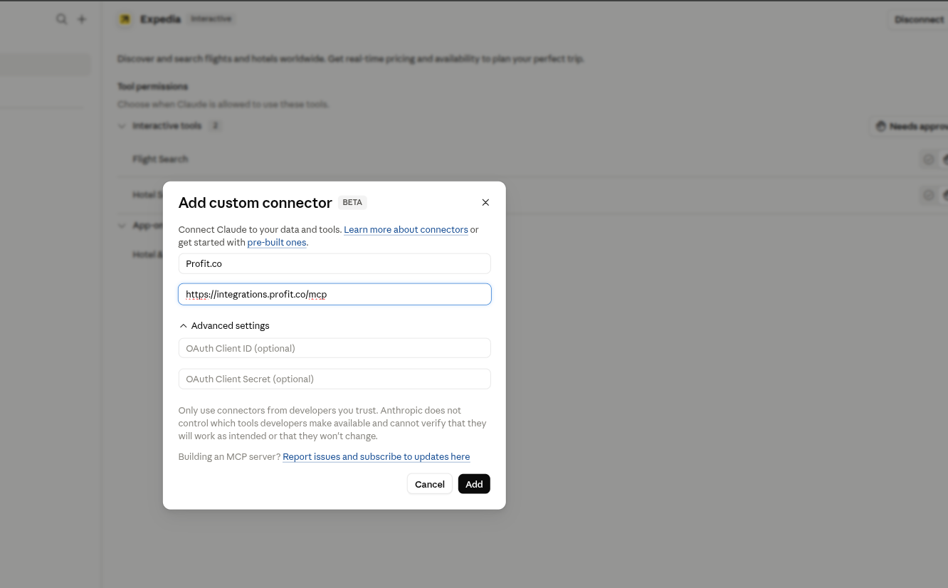Step 3: Start Using Profit.co in Claude screenshot 1