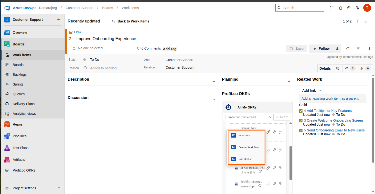 To track the DevOps issue Progress as an Existing Key Result screenshot 2