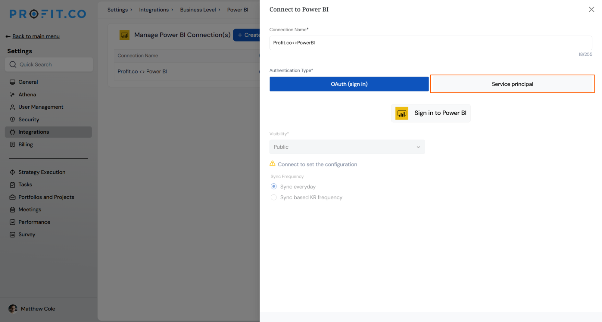 Service Principal Authentication screenshot