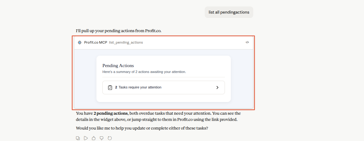 7. Pending Actions screenshot