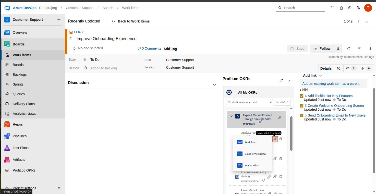 Create a DevOps issue as a sub-key result. screenshot 2