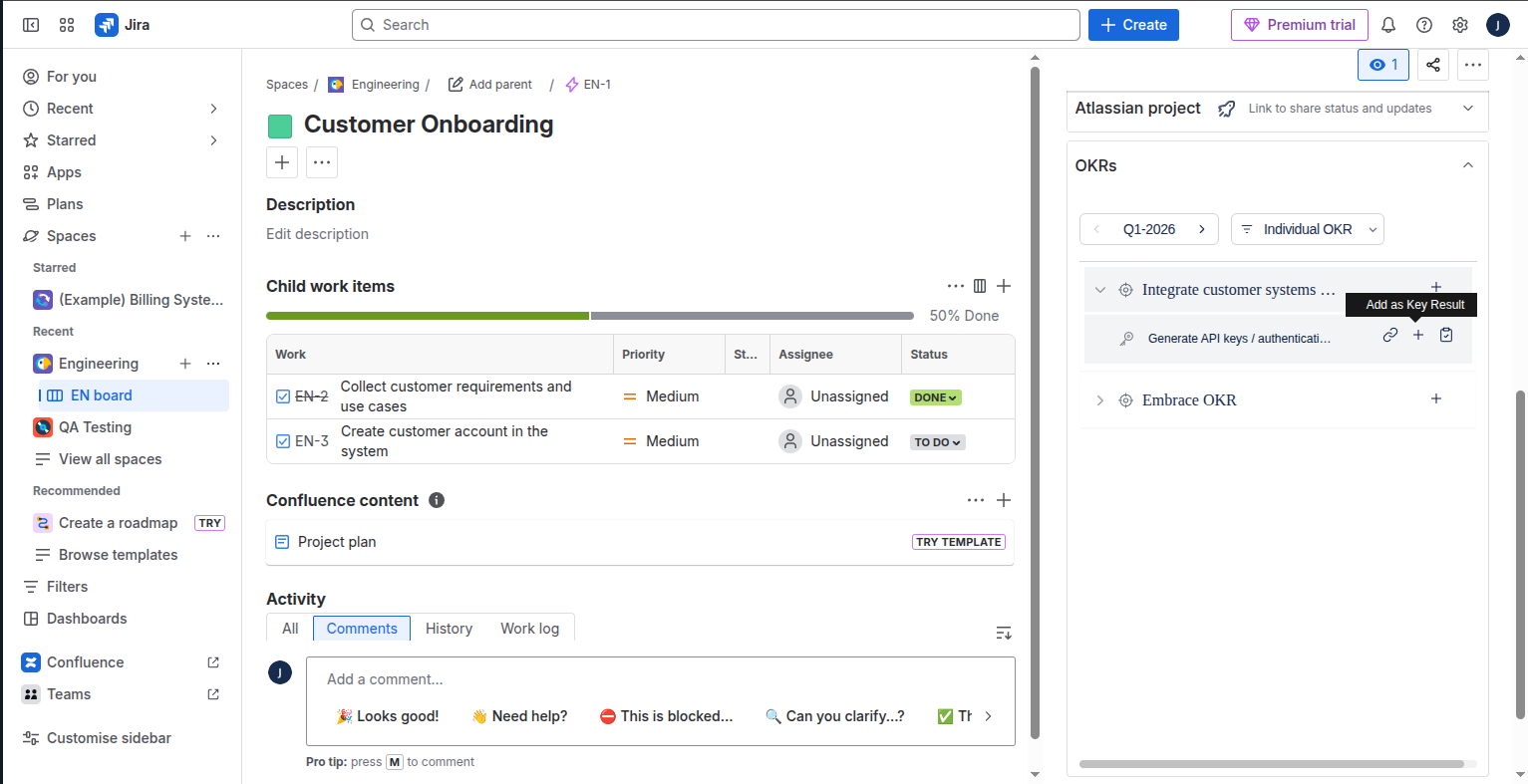 Create a Jira Epic as a Sub-Key Result screenshot 2