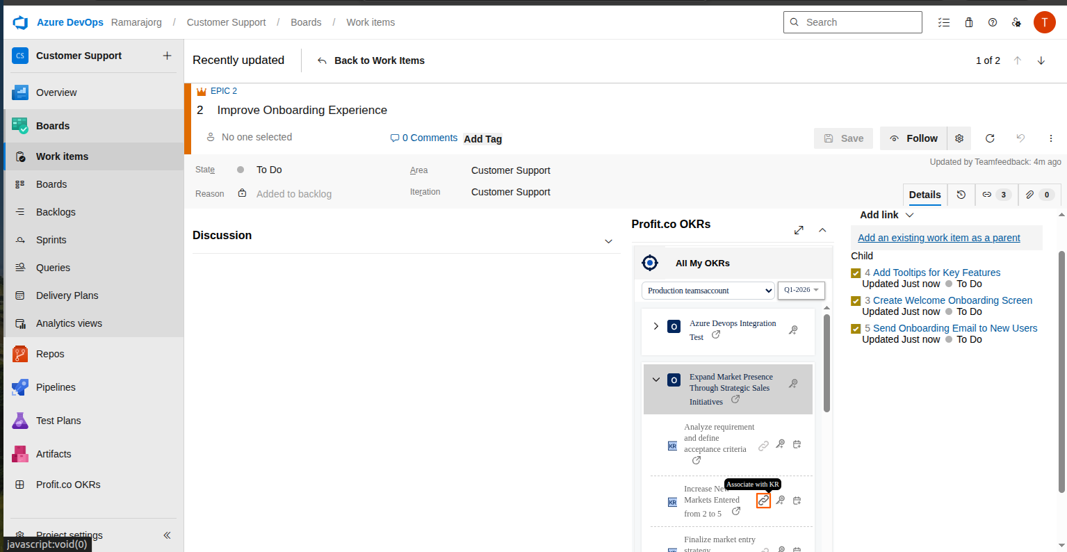 To track the DevOps issue Progress as an Existing Key Result screenshot 1