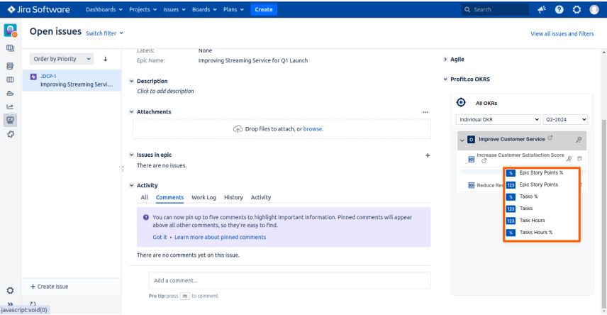 Create a Jira Epic as a Sub-Key Result screenshot 2