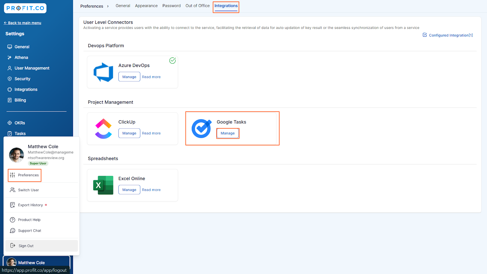 Google Tasks to Profit.co: screenshot 2