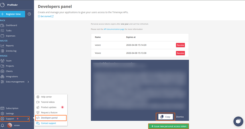 To get the API key, follow the steps below: screenshot 1
