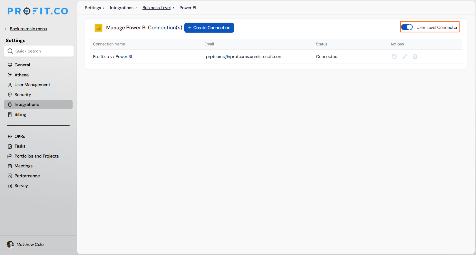 User-Level Connector screenshot